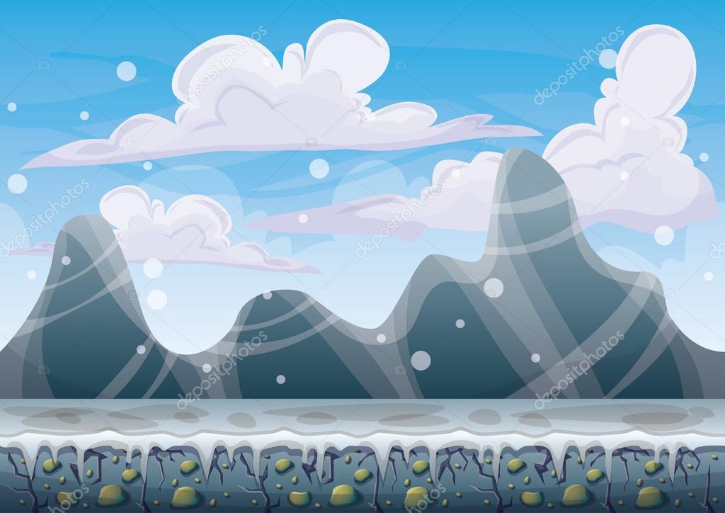 cartoon vector snow landscape background with separated layers for game and animation game