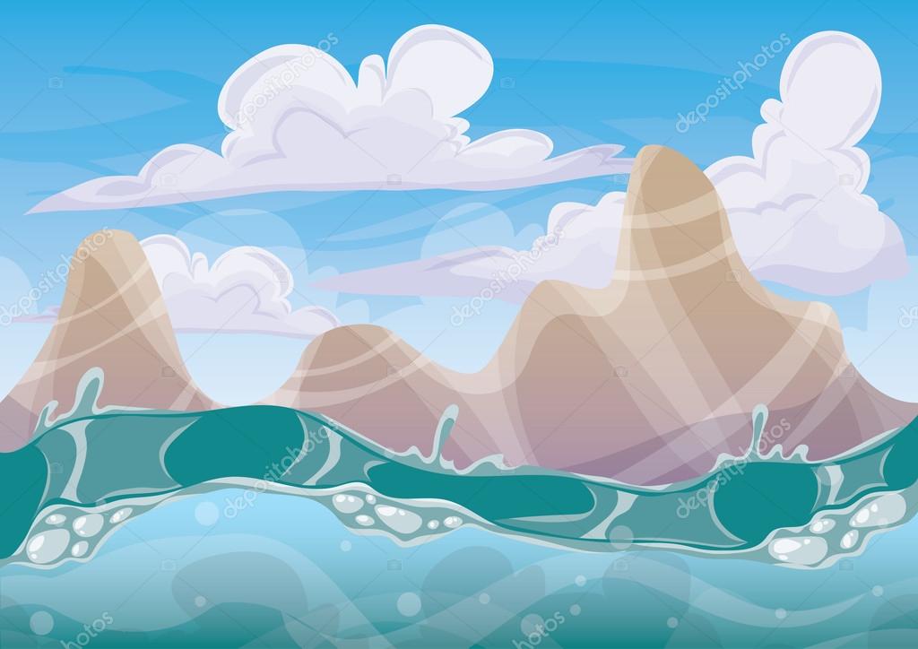cartoon vector sea background with separated layers for game art and animation game
