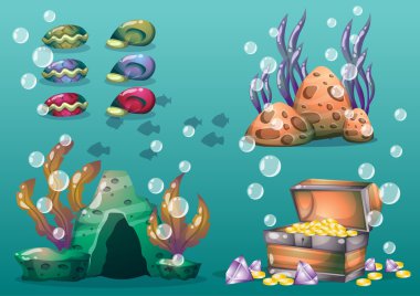 oyun sanat ve animasyon için ayrı katmanları ile vektör sualtı nesneleri çizgi film