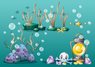 oyun sanat ve animasyon için ayrı katmanları ile vektör sualtı nesneleri çizgi film