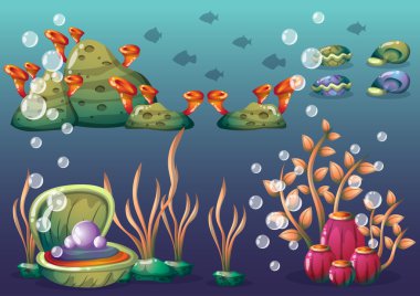 oyun sanat ve animasyon için ayrı katmanları ile vektör sualtı nesneleri çizgi film