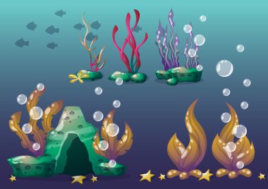 oyun sanat ve animasyon için ayrı katmanları ile vektör sualtı nesneleri çizgi film