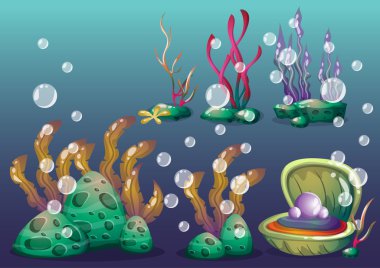 oyun sanat ve animasyon için ayrı katmanları ile vektör sualtı nesneleri çizgi film