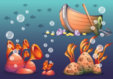 oyun sanat ve animasyon için ayrı katmanları ile vektör sualtı nesneleri çizgi film