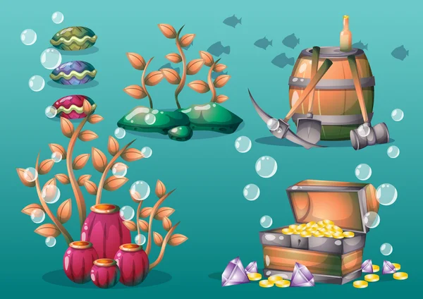 Cartoon vectorobjecten onderwater met gescheiden lagen voor game art en animatie — Stockvector