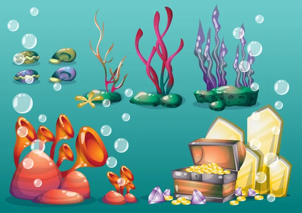 Vector de dibujos animados objetos submarinos con capas separadas para el arte del juego y la animación — Vector de stock