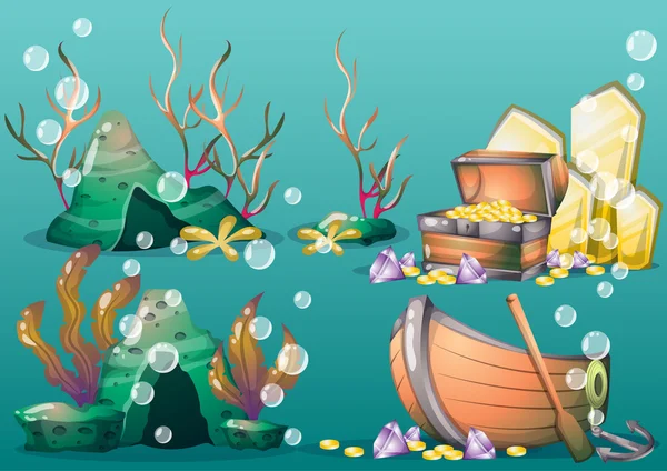 Cartoon vector underwater objects with separated layers for game art and animation — Stock vektor