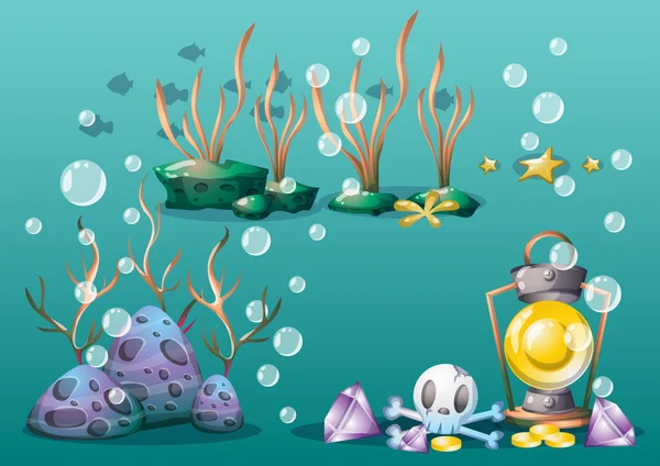 oyun sanat ve animasyon için ayrı katmanları ile vektör sualtı nesneleri çizgi film