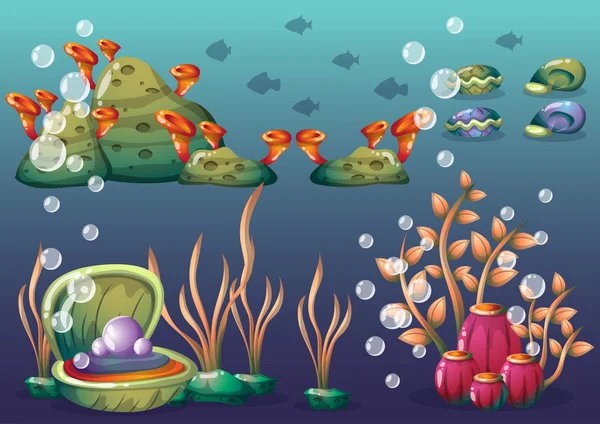 oyun sanat ve animasyon için ayrı katmanları ile vektör sualtı nesneleri çizgi film