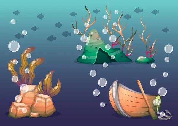 cartoon vector underwater objects with separated layers for game art