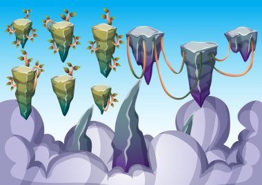 çizgi film vektör yüzen ada nesne oyun sanat ve animasyon için ayrı katmanları ile