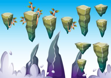 çizgi film vektör yüzen ada nesne oyun sanat ve animasyon için ayrı katmanları ile