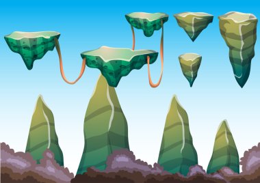 çizgi film vektör yüzen ada nesne oyun sanat ve animasyon için ayrı katmanları ile