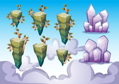 çizgi film vektör yüzen ada nesne oyun sanat ve animasyon için ayrı katmanları ile