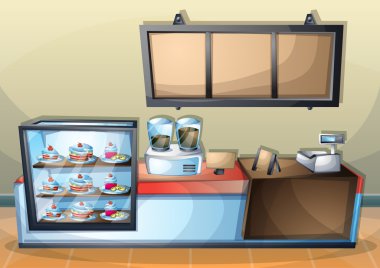 çizgi film vektör illüstrasyon iç kafe oda ayrı katmanları ile