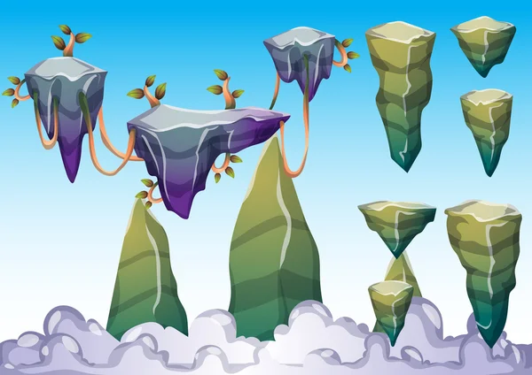Cartoon-Vektor schwimmendes Inselobjekt mit getrennten Ebenen für Spielkunst und Animation — Stockvektor
