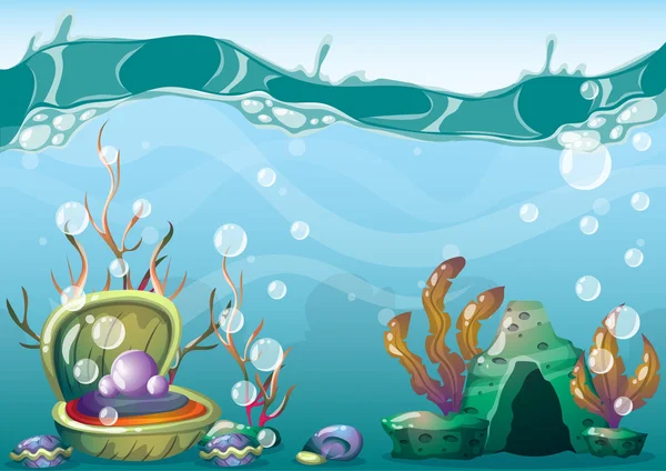 Мультфильм вектор подводный фон с разделенными слоями для игрового искусства и анимации — стоковый вектор