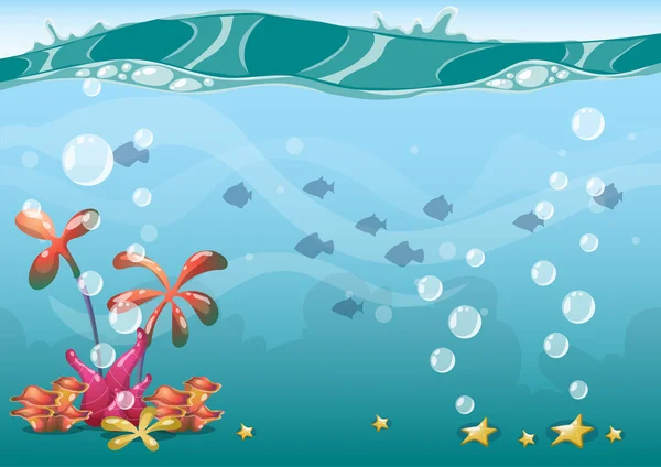 Cartoon vector underwater background with separated layers for game art and animation — ストックベクタ