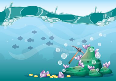 oyun sanat ve animasyon için ayrı katmanları ile karikatür vektör sualtı hazine arka plan