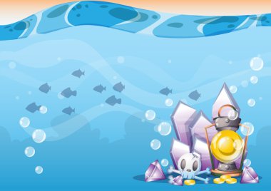 oyun sanat ve animasyon için ayrı katmanları ile karikatür vektör sualtı hazine arka plan