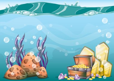 oyun sanat ve animasyon için ayrı katmanları ile karikatür vektör sualtı hazine arka plan