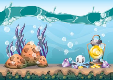 oyun sanat ve animasyon için ayrı katmanları ile karikatür vektör sualtı hazine arka plan