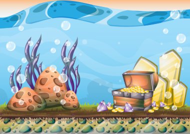 oyun sanat ve animasyon için ayrı katmanları ile karikatür vektör sualtı hazine arka plan