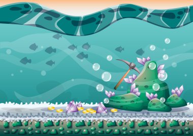 oyun sanat ve animasyon için ayrı katmanları ile karikatür vektör sualtı hazine arka plan