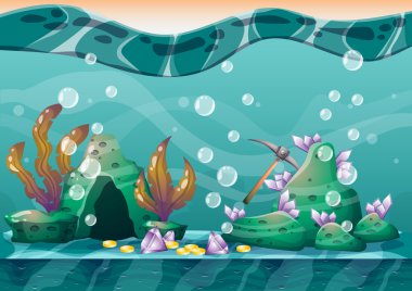 oyun sanat ve animasyon için ayrı katmanları ile karikatür vektör sualtı hazine arka plan