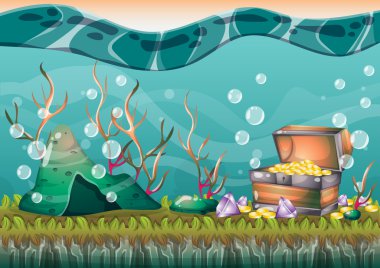 oyun sanat ve animasyon için ayrı katmanları ile karikatür vektör sualtı hazine arka plan