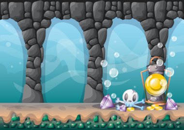 oyun sanat ve animasyon için ayrı katmanları ile karikatür vektör sualtı hazine arka plan