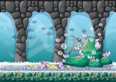 oyun sanat ve animasyon için ayrı katmanları ile karikatür vektör sualtı hazine arka plan