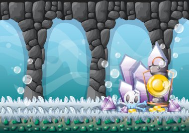 oyun sanat ve animasyon için ayrı katmanları ile karikatür vektör sualtı hazine arka plan