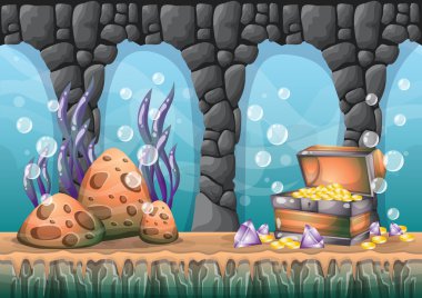 oyun sanat ve animasyon için ayrı katmanları ile karikatür vektör sualtı hazine arka plan