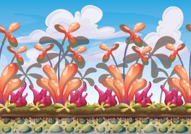 çizgi film vektör doğa manzara arka plan ile oyun sanat ve animasyon için ayrı katmanlar