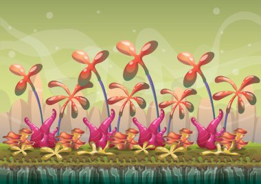 çizgi film vektör doğa manzara arka plan ile oyun sanat ve animasyon için ayrı katmanlar