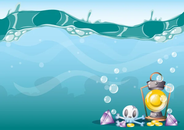 Vettoriale dei cartoni animati sfondo tesoro subacqueo con strati separati per arte del gioco e animazione — Vettoriale Stock