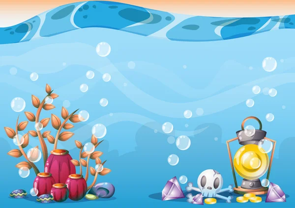 Cartoon vector underwater treasure background with separated layers for game art and animation — ストックベクタ
