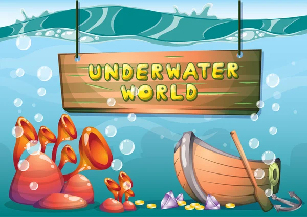 Cartoon vector underwater treasure background with separated layers for game art and animation — Stockový vektor