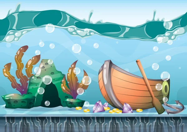 Cartoon vector underwater treasure background with separated layers for game art and animation — Stock Vector