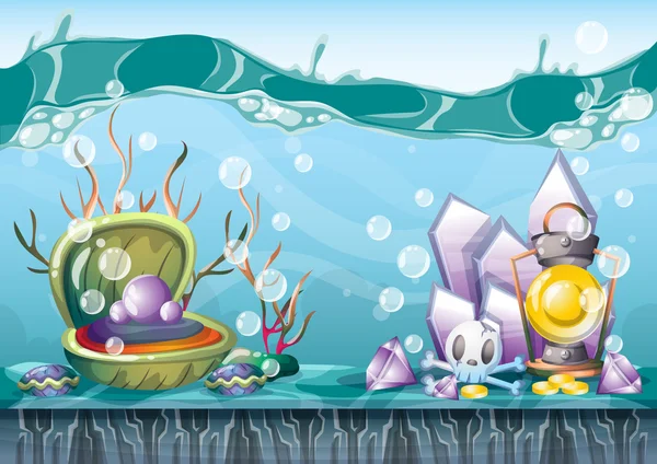 Vettoriale dei cartoni animati sfondo tesoro subacqueo con strati separati per arte del gioco e animazione — Vettoriale Stock