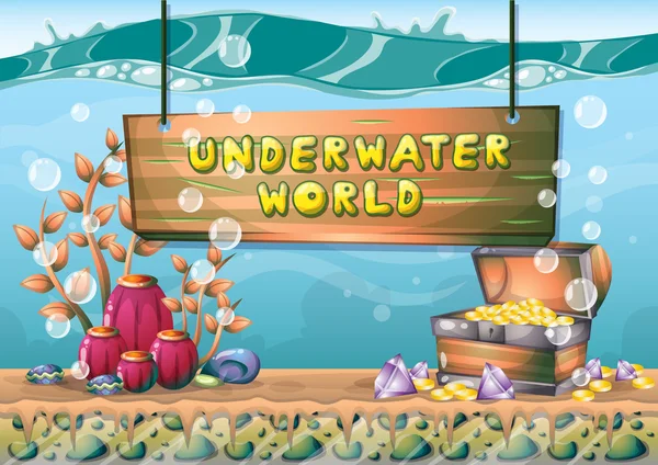 Cartoon vector underwater treasure background with separated layers for game art and animation — Διανυσματικό Αρχείο