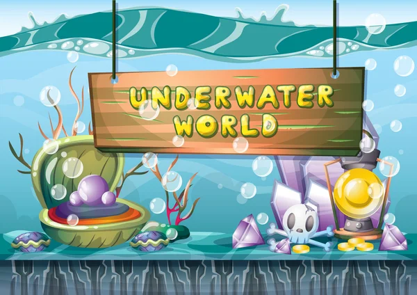 Cartoon vector underwater treasure background with separated layers for game art and animation — Stockový vektor