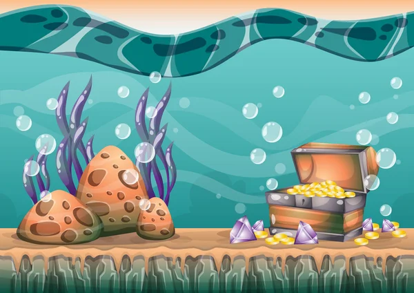 Cartoon vector onderwater schat achtergrond met gescheiden lagen voor game art en animatie — Stockvector