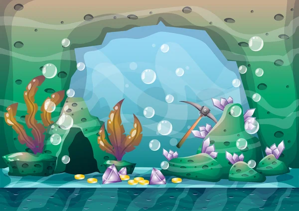 Cartoon vector underwater treasure background with separated layers for game art and animation — Stockový vektor