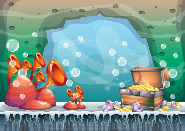 Мультфильм вектор подводного сокровища фон с разделенными слоями для игрового искусства и анимации — стоковый вектор