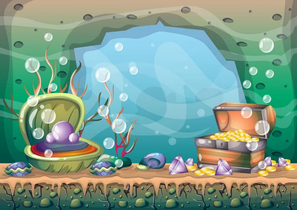 Desenho animado vetor fundo tesouro subaquático com camadas separadas para a arte do jogo e animação —  Vetores de Stock