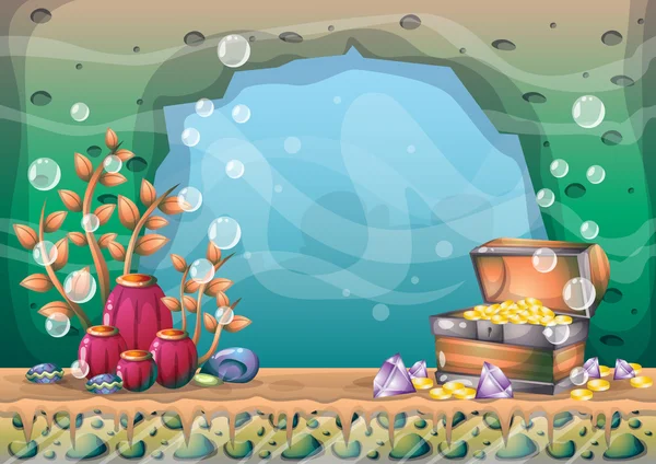 Cartoon vector underwater treasure background with separated layers for game art and animation — Stockový vektor
