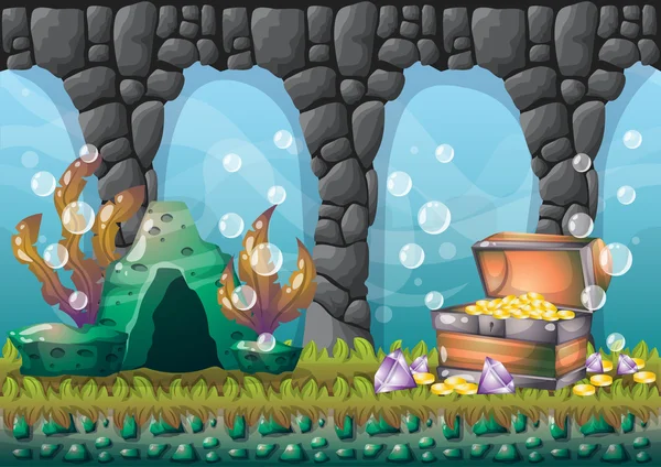 Cartoon vector underwater treasure background with separated layers for game art and animation — Διανυσματικό Αρχείο