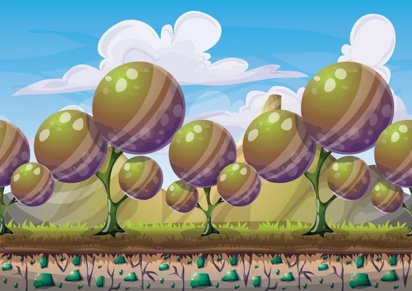 Cartoon vector nature landscape background with separated layers for game art and animation — ストックベクタ